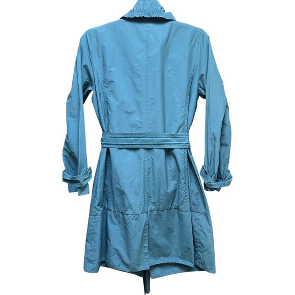 EILEEN FISHER Teal Belted Trench Coat M Lightweight Travel Jacket Minimalist - Picture 6 of 10